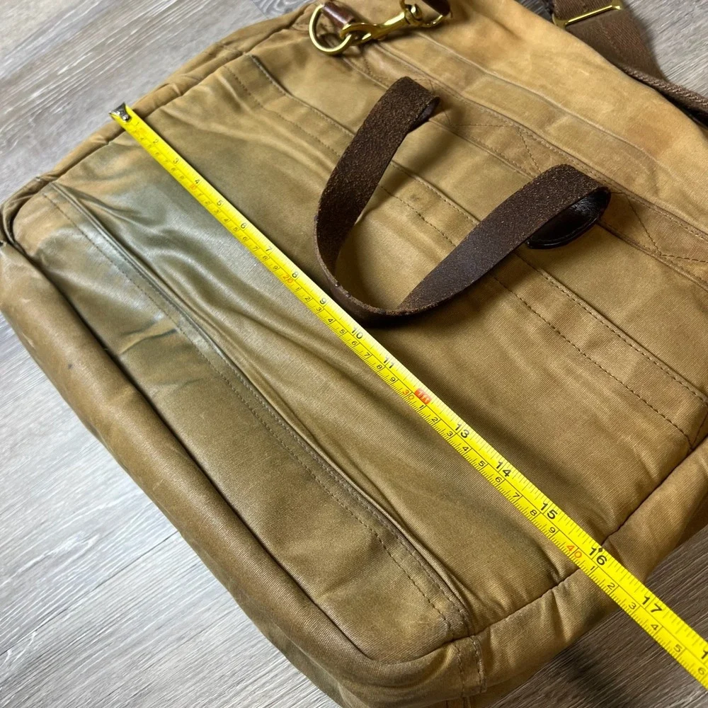 J.Crew Abingdon Messenger Bag Men OS Khaki Waxed Canvas Leather Laptop Briefcase